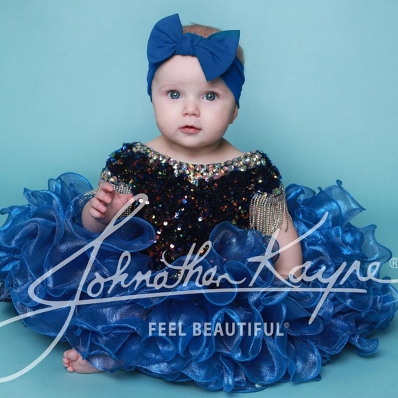 Johnathan Kayne Sparkling Blue Baby Dress with Bow